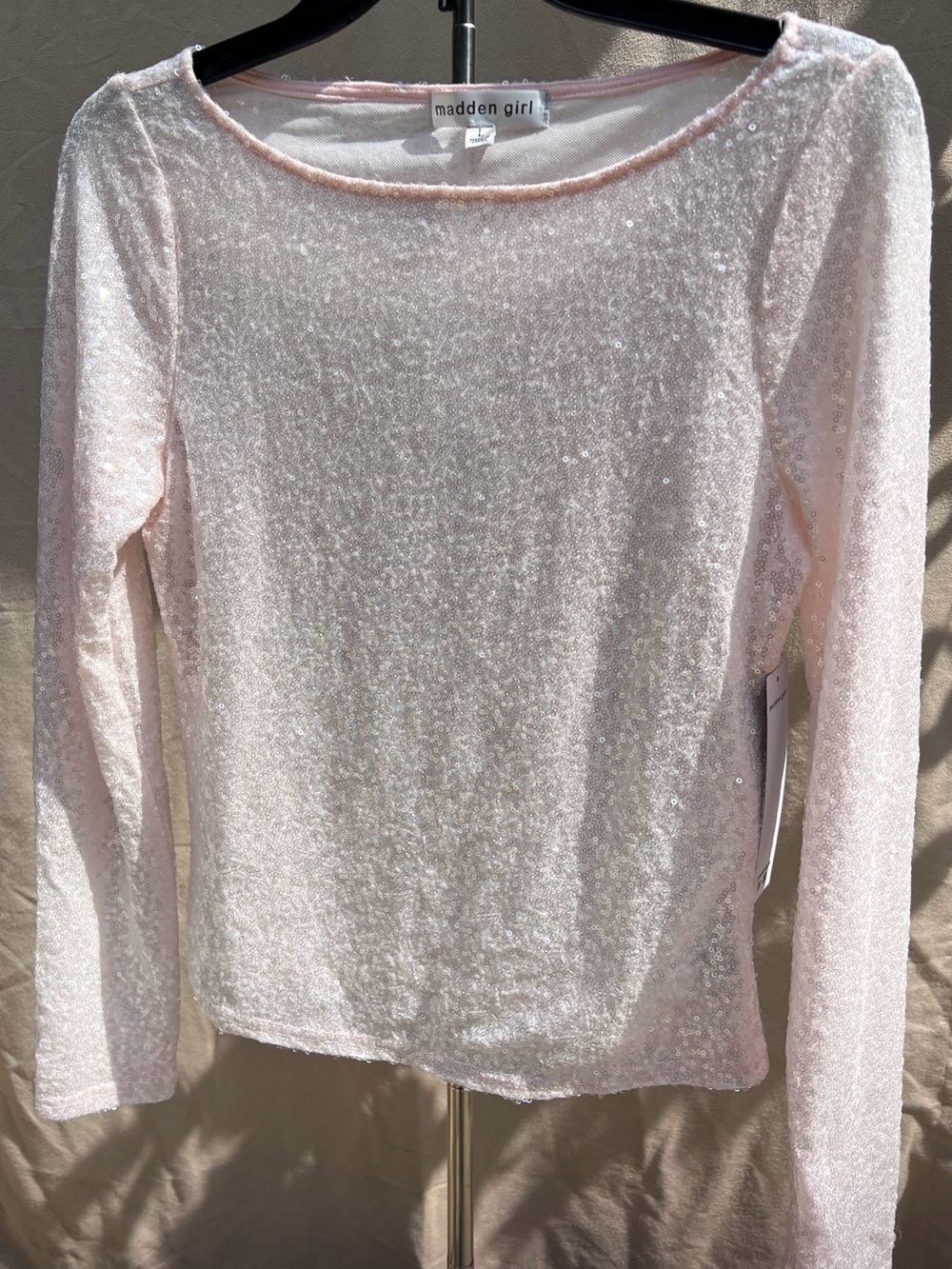 Madden Girl Long-Sleeve Sequin Pink Top Girl’s size Large NWT